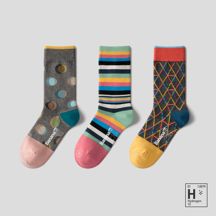 501C geometric couple mid-tube socks-3 pairs