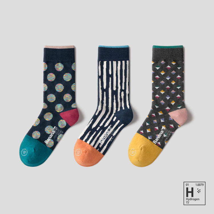501C geometric couple mid-tube socks-3 pairs